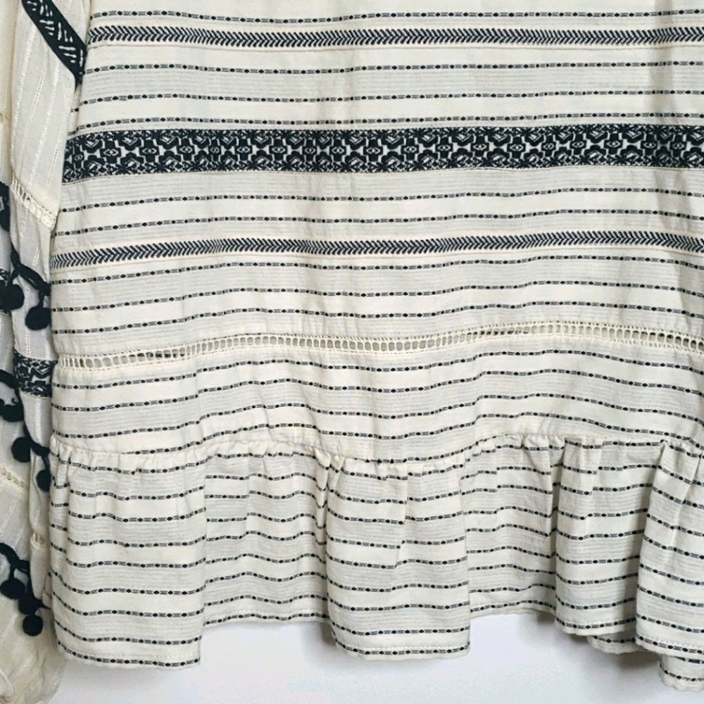 Zara Off white/Black pom pom cotton blouse - Picture 4 of 13